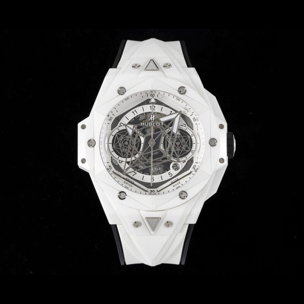 RS공장 위블로 빅뱅 Sang Bleu II 세라믹 화이트 러버 스트랩 45mm 418.HX.2001.RX.MXM21