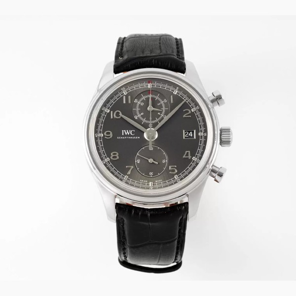 APS공장 IWC 포르투기저 다빈치 크로노그래프 클래식 블랙 다이얼 레더 스트랩 44mm IW390404