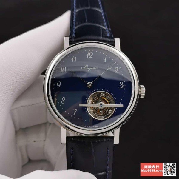 R8공장 브레게 투르비옹 울트라씬 클래식 컴플렉스 블루 다이얼 레더 스트랩 42mm 5367PT/2Y/9WU